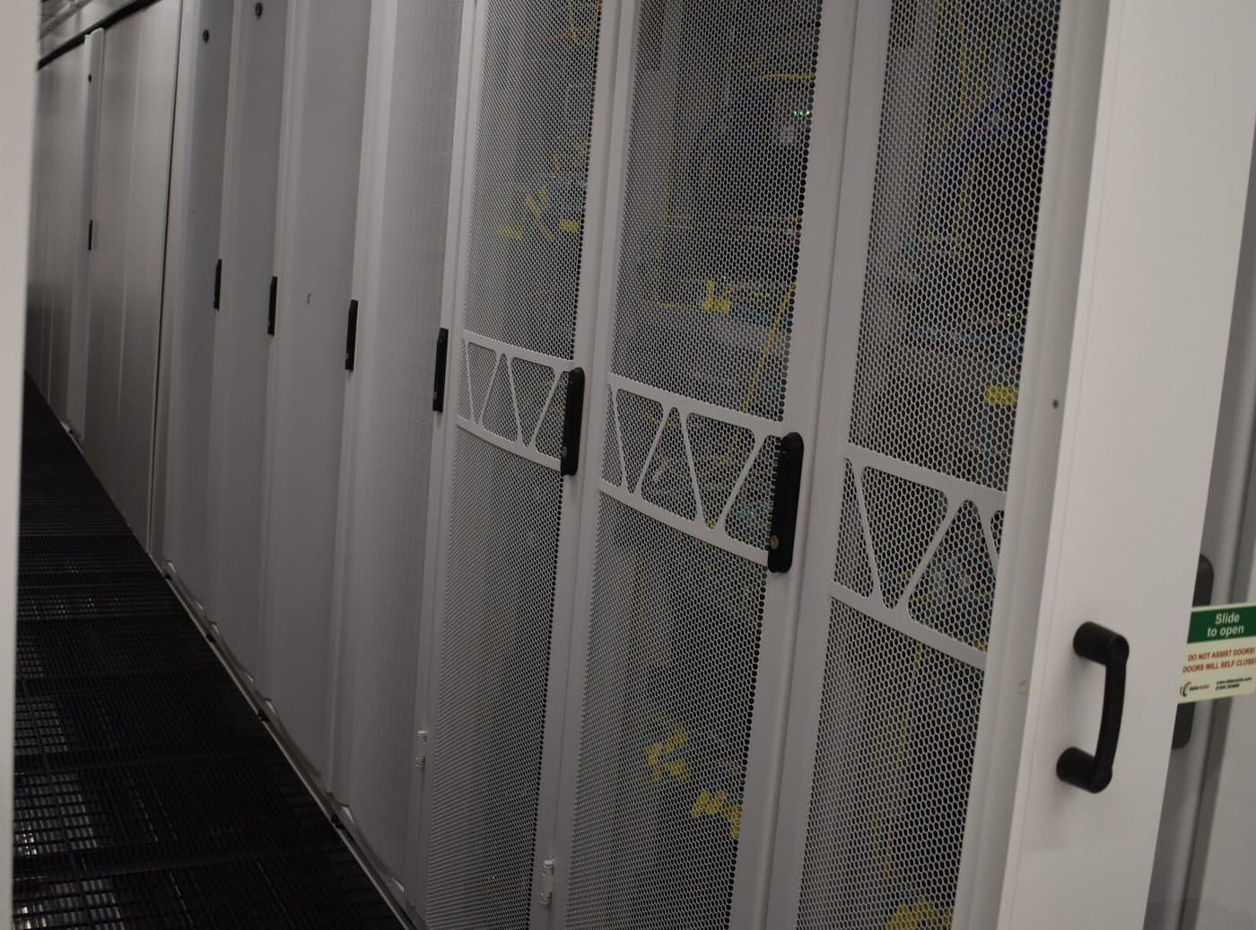 A row of our white cabinets at Digital Realty Athens