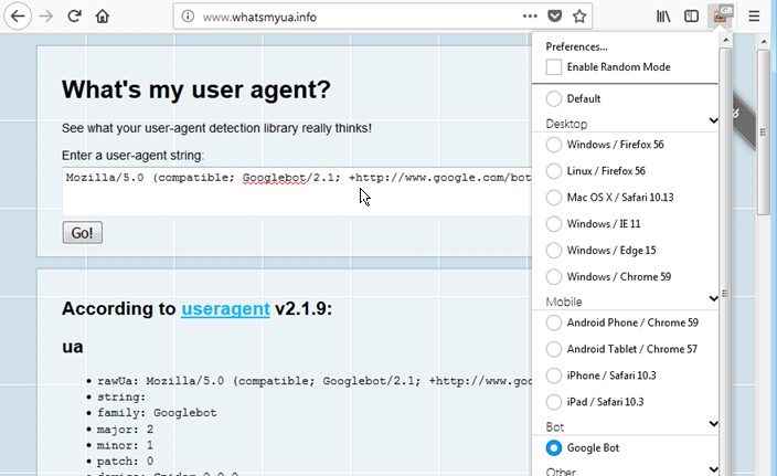 FireFox UserAgent Switcher Plugin