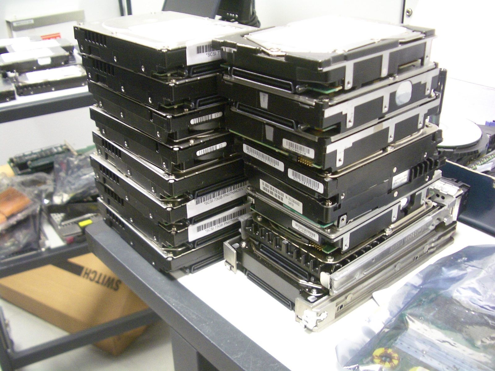 Drives stacked on the bench, January 2006