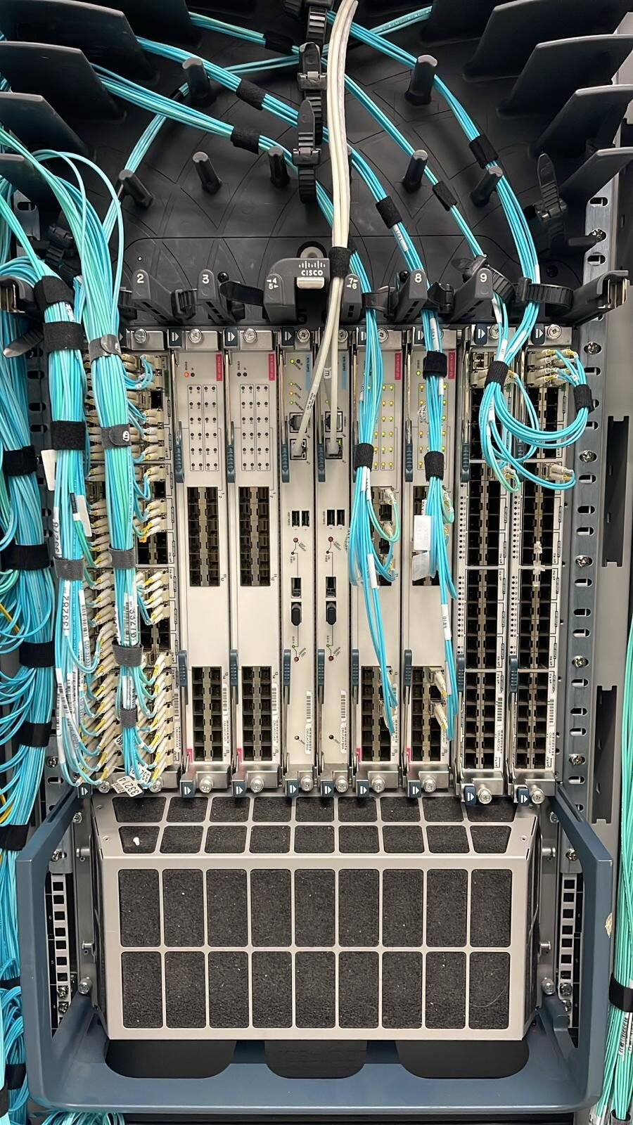 Fibre combed into a Cisco Nexus, 2025. No copper in the data path, anywhere